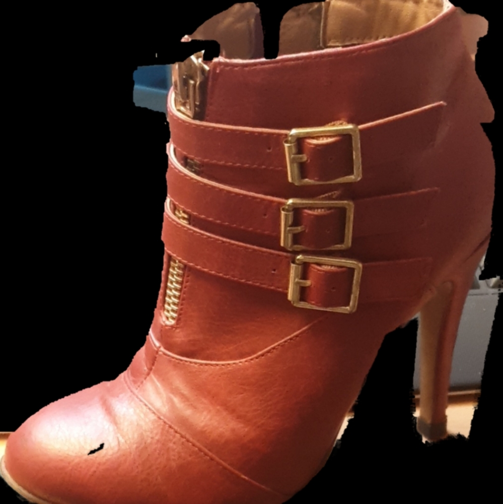 Michael Antonio Booties 4 inch heel,  zipper, size 6.5 US Red Faux Leather. Used